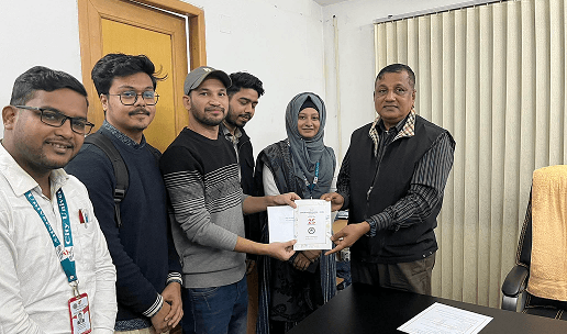 Invitation card of the 2nd CSE Alumni Reunion being formally presented to the Honorable Vice Chancellor.